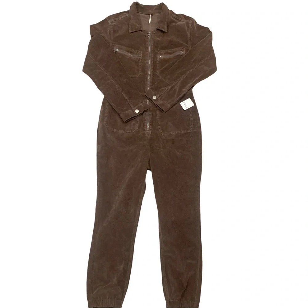 $178 NEW Free People We The Free Lennox Corduroy Chocolate Brown Sz L Jumpsuit